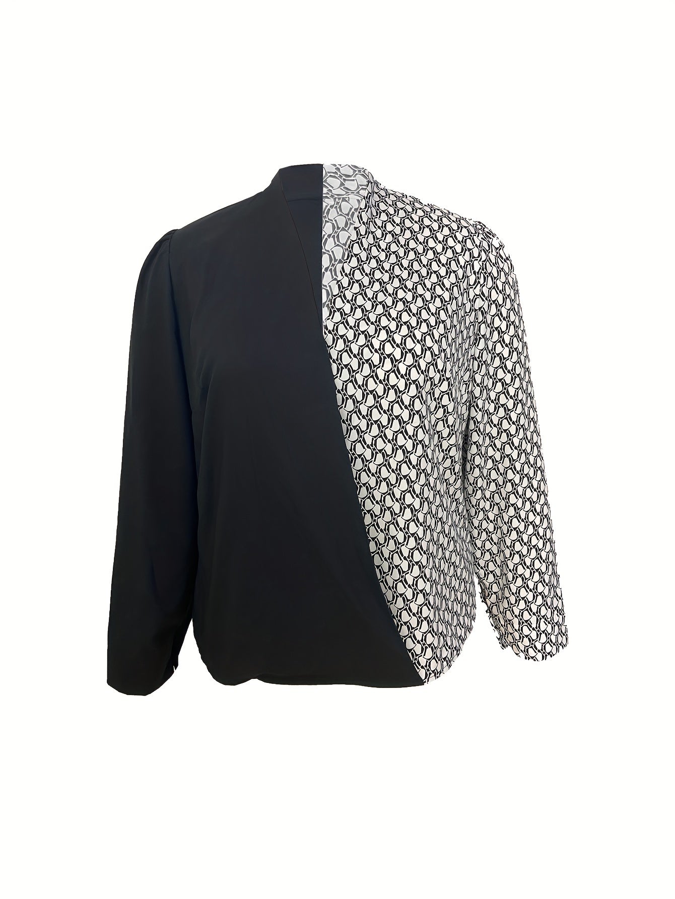 Colorblock Geo Print V Neck Blouse