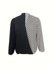 Colorblock Geo Print V Neck Blouse