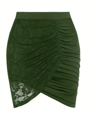 Floral Lace Bodycon Skirt Ruched Bag Hip Women's Clothing