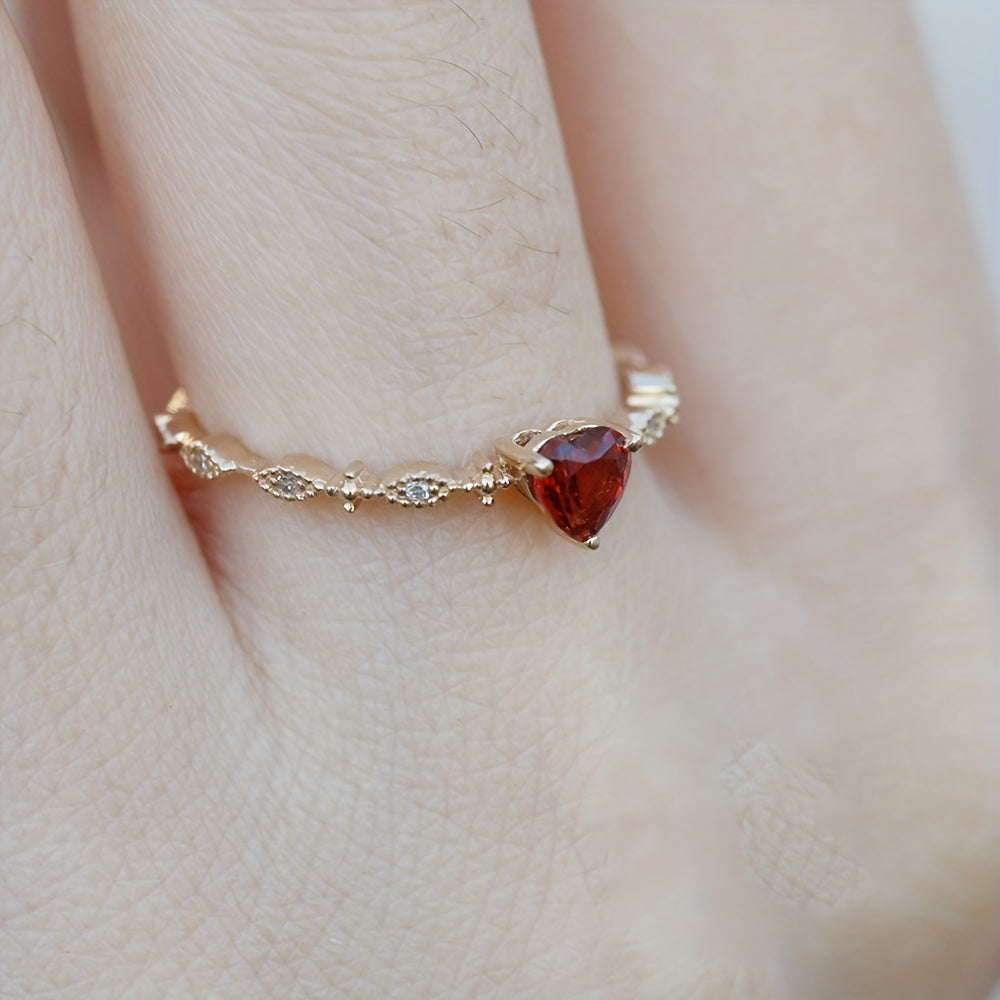 Heart Shaped Ruby Decor Ring for Girls