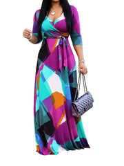 Colorblock Geometric Print Maxi Dress