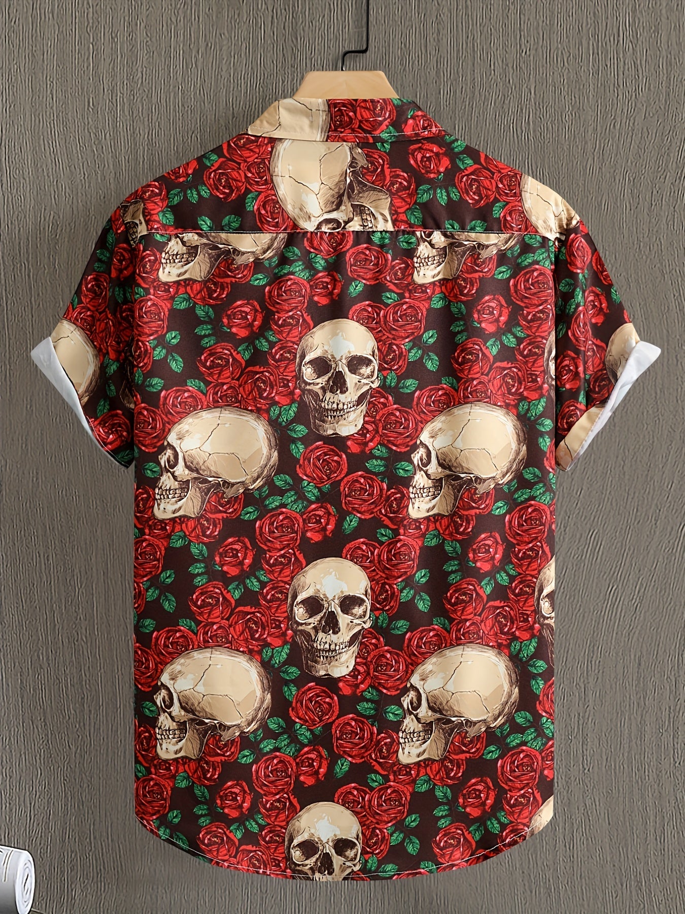 Skull & Rose Print Men's Casual Short Sleeve Shirt