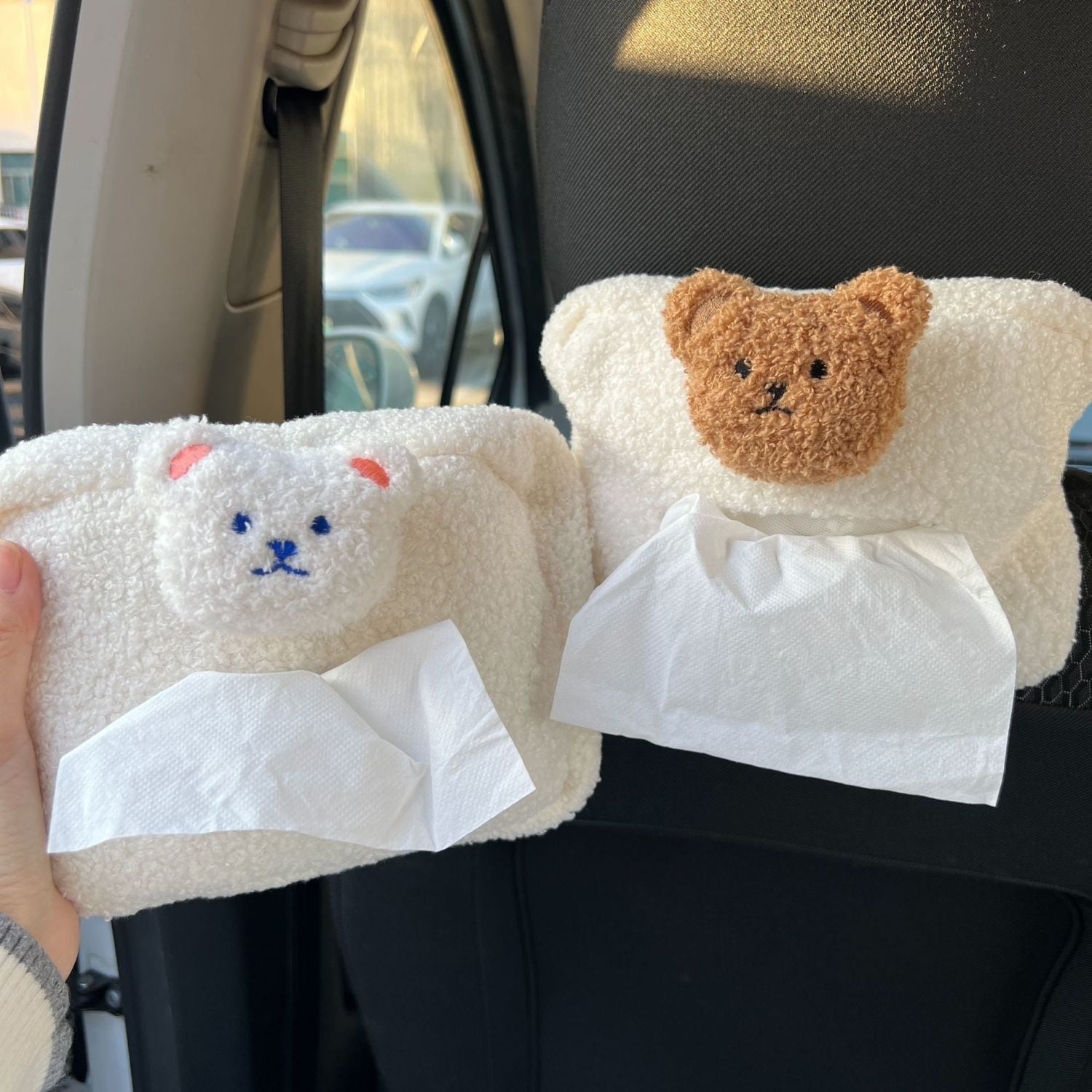 Teddy Bear Car Tissue Box Hanging Drawstring Box