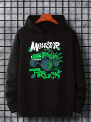 Men's Monster Truck Print Hoodie Casual Drawstring Hooded Sweatshirt