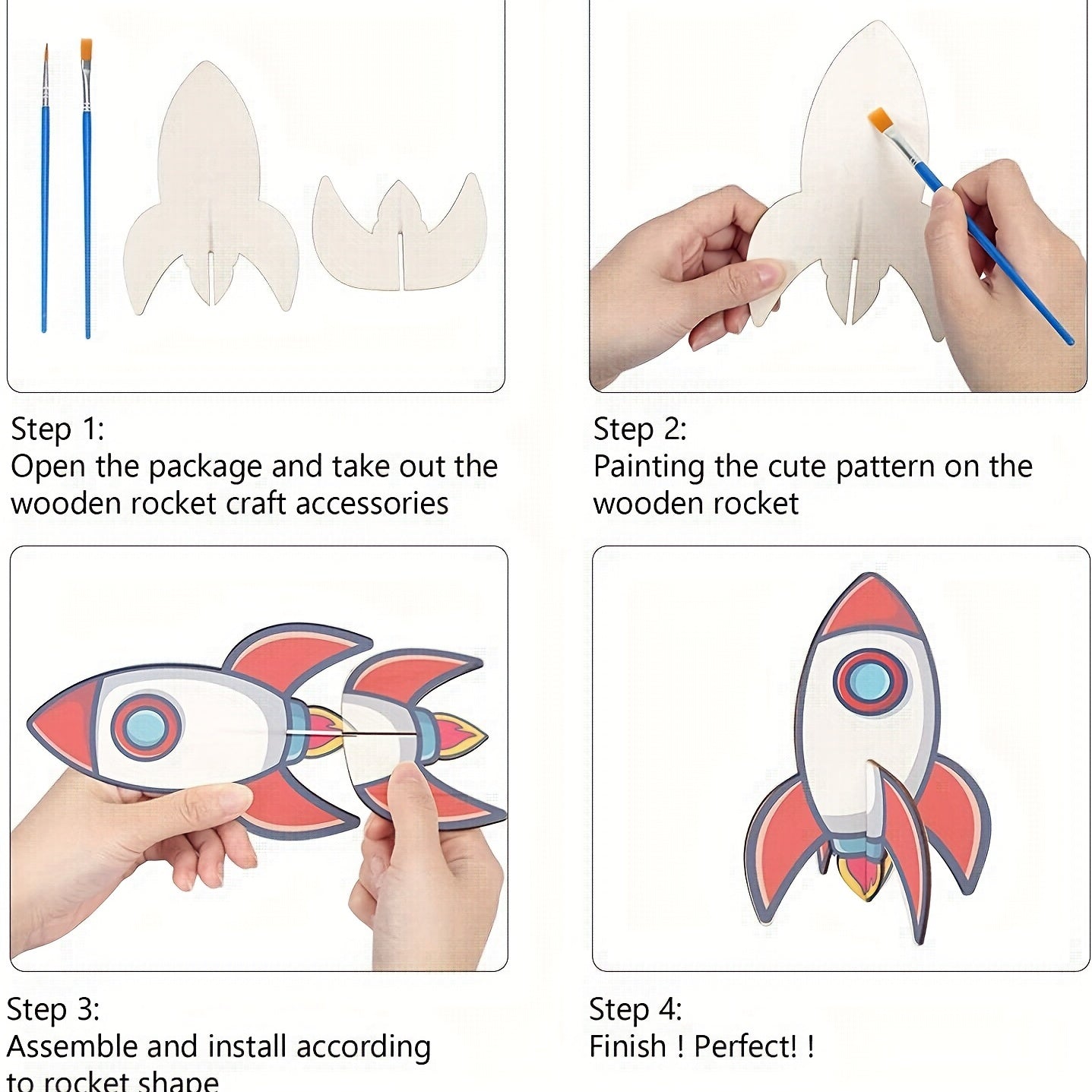 DIY Wooden Rocket Craft Kit with Paint Gift