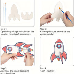 DIY Wooden Rocket Craft Kit with Paint Gift