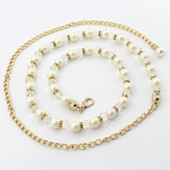 Women's Faux Pearl Thin Belt Decorative Dress Skirt Sweet Metal Belt