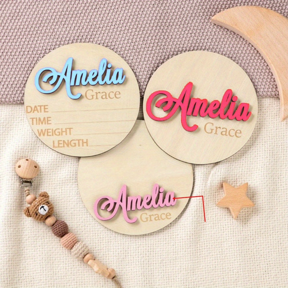 Personalized Wooden Announcement Tags Custom Name Acrylic Labels