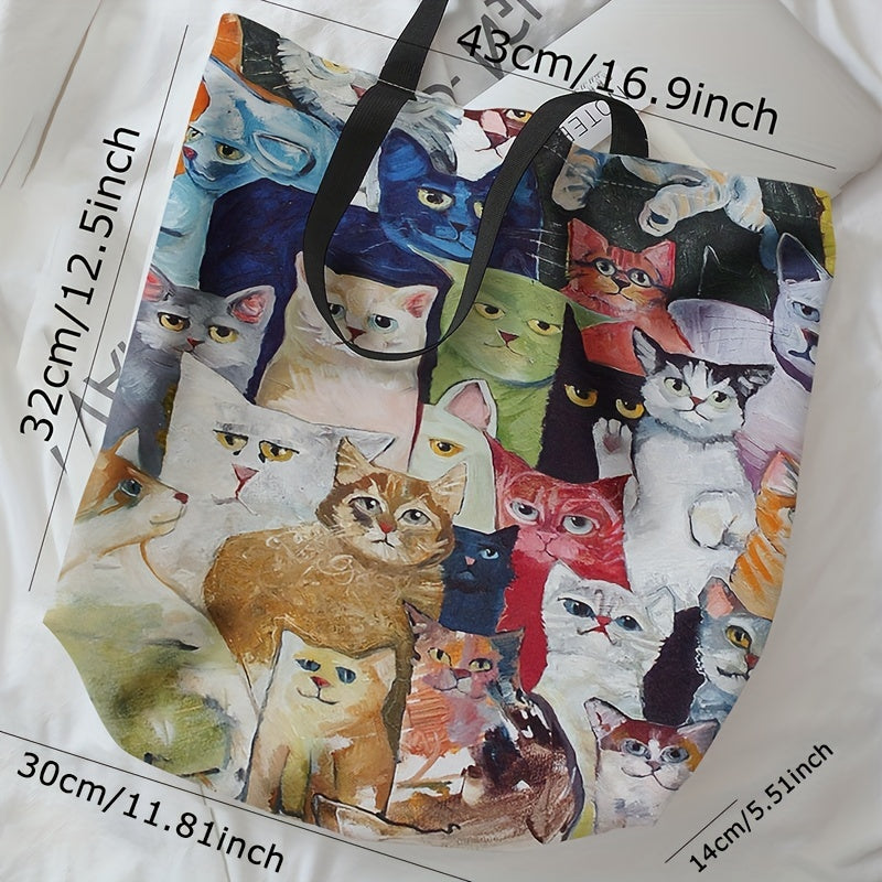 Many Cats Oil Painting Tote Bag Large Travel Beach Shoulder Bag