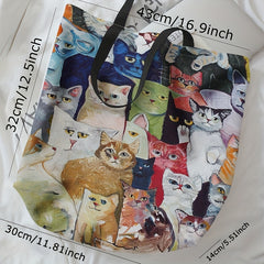 Many Cats Oil Painting Tote Bag Large Travel Beach Shoulder Bag