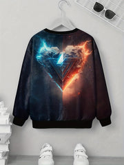 Stone Heart Print Kid's Sweatshirt Unisex Pullover Causal Long Sleeve Top