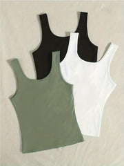 3 Pack Plus Size Casual Tank Top Set Women's Plus Solid Ribbed