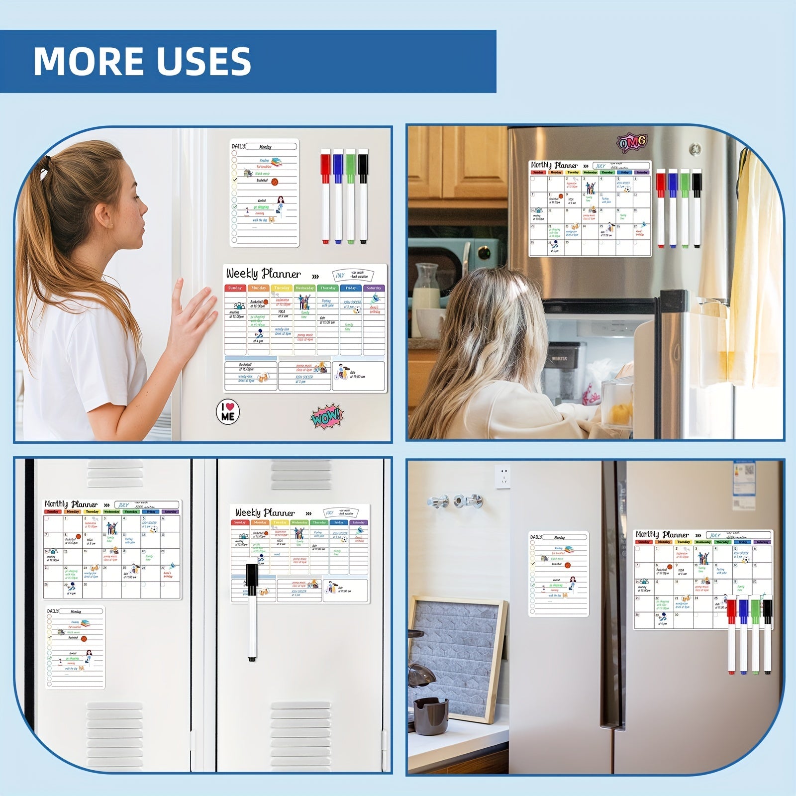 3pcs Magnetic Dry Erase Fridge Calendar Weekly Planner