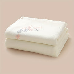 Soft Knitted Baby Blanket Acrylic Jacquard Floral Embroidery Beige