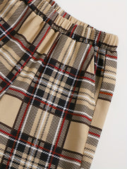 Boy's Plaid Print T-Shirt & Shorts Set with Horse Print