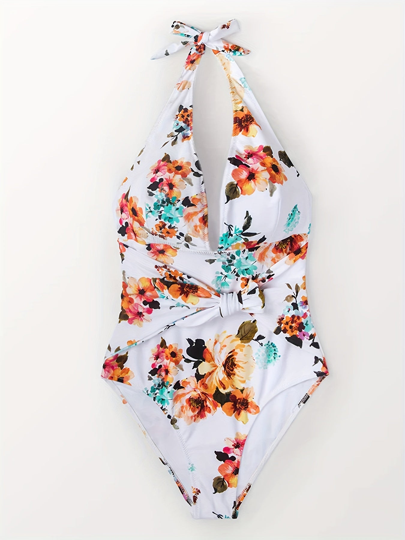 Swimsuit Women's Plus Floral Print Halter One Piece Bathing Suit