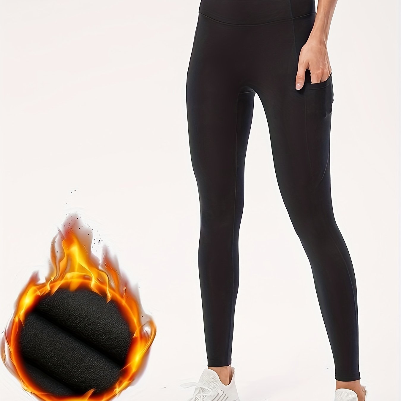 Women's Fleece Warm High Waist Leggings with Pocket