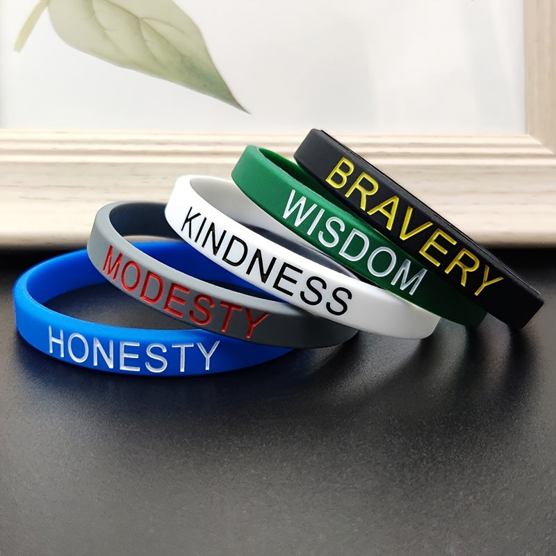 5 pcs Positive Words Silicone Wristbands Inspirational Messages Solid Colors
