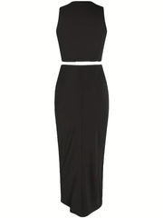 Solid Crop Tank Top & Wrap Skirt Set