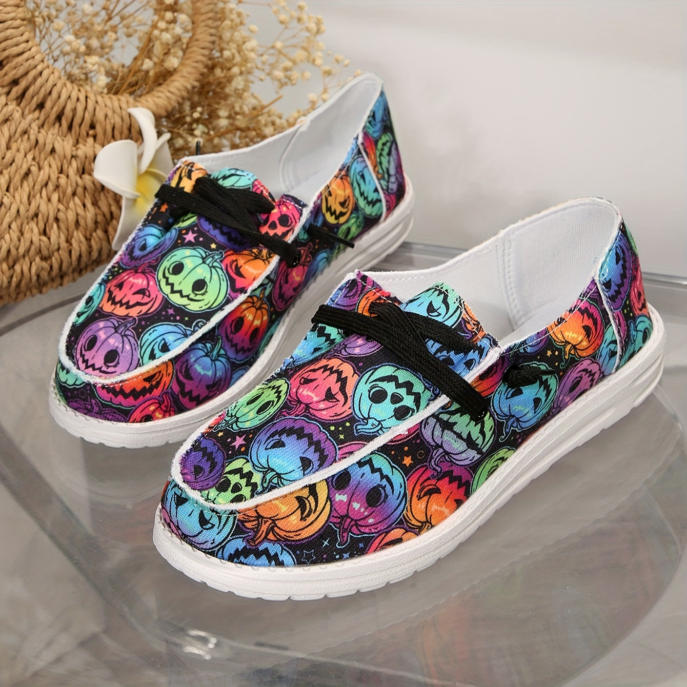 Women's Pumpkin Pattern Flat Loafers Halloween Comfy Slip On Shoes