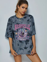 Tie Dye Rock Music Tee Round Neck Summer T-shirt Women's Clothing