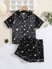 Girls Star Print Satin Pajama Set