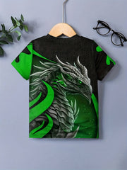 Boy's Green Dragon Graphic T shirt Casual Breathable Loose Tee Kid's Clothing
