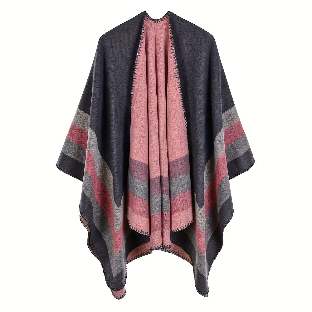 Vintage Cashmere Stripe Jacquard Large Shawl Warm Cape Scarf Blanket