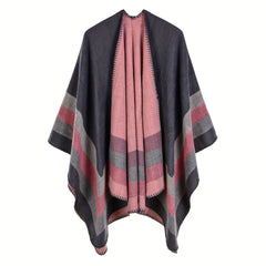 Vintage Cashmere Stripe Jacquard Large Shawl Warm Cape Scarf Blanket