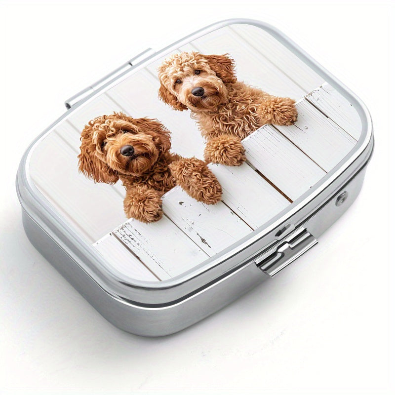 Fence Puppy Pattern Printed Square Medicine Box Two Compartment Pill Box