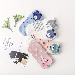 5 Pairs Cartoon Bear Print Socks Women's Stockings