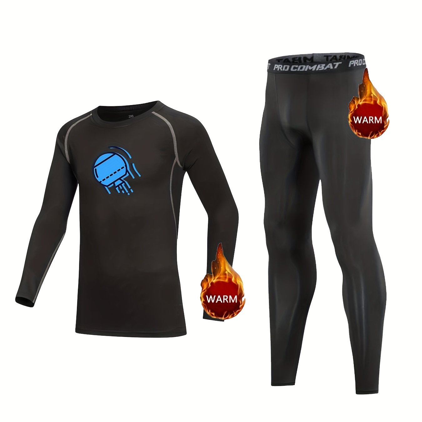 2pcs Kids Compression Fleece Sets Long Sleeve Crew Neck Pullover