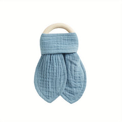 Baby Comforting Blanket Teether 100% Cotton Maple Wood Toy