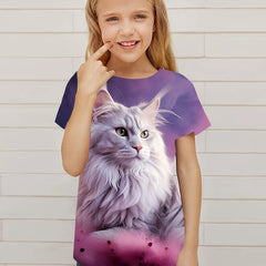 Kitty Graphic Short Sleeve T shirt For Girls - Summer Gift