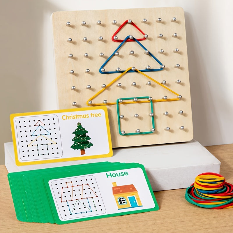 Wooden Geometric Peg Board Set Educational Puzzle Toy for Kids 3-6 Years