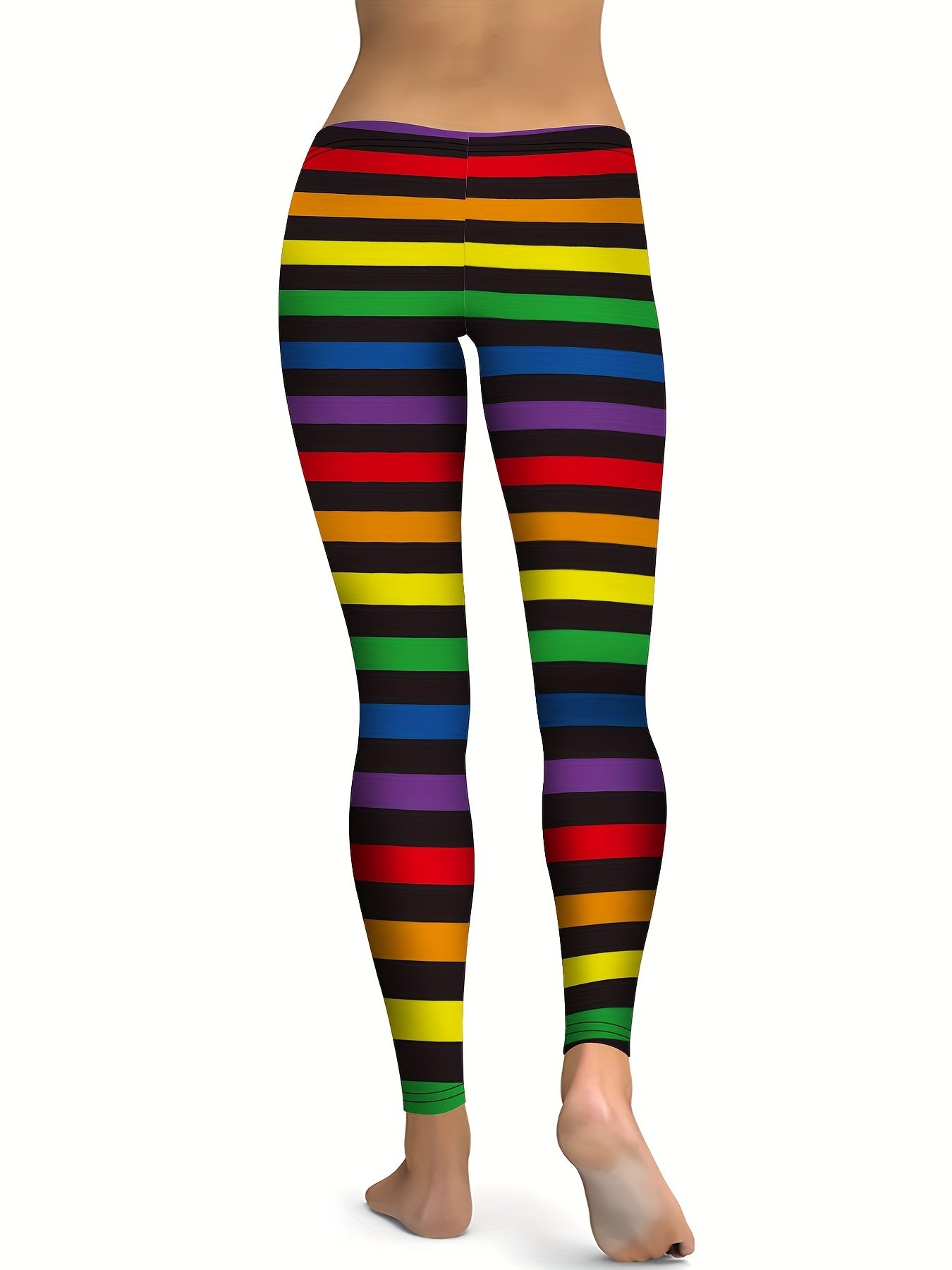 Rainbow Striped Leggings for Fitness Yoga Moisture Wicking Activewear Pants