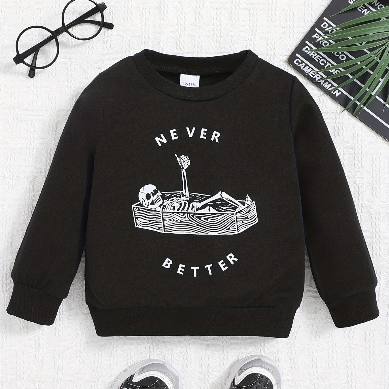 Skeleton Print Sweatshirt Halloween Party Top Baby Girls Boys T shirt
