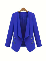Zipper Shawl Collar Blazer Casual Open Front Long Sleeve