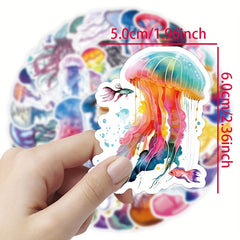50pcs Jellyfish Graffiti Watercolor Waterproof Vinyl Stickers