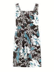 Floral Print Button Decor Romper With Pockets
