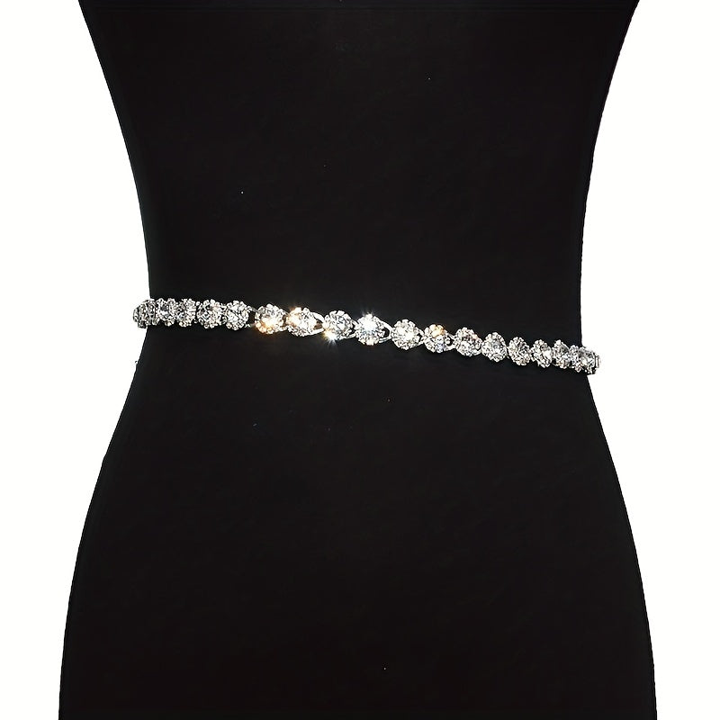 Rhinestone Inlaid Waist Chain Silvery Belly Chain Women's Dress Accessories