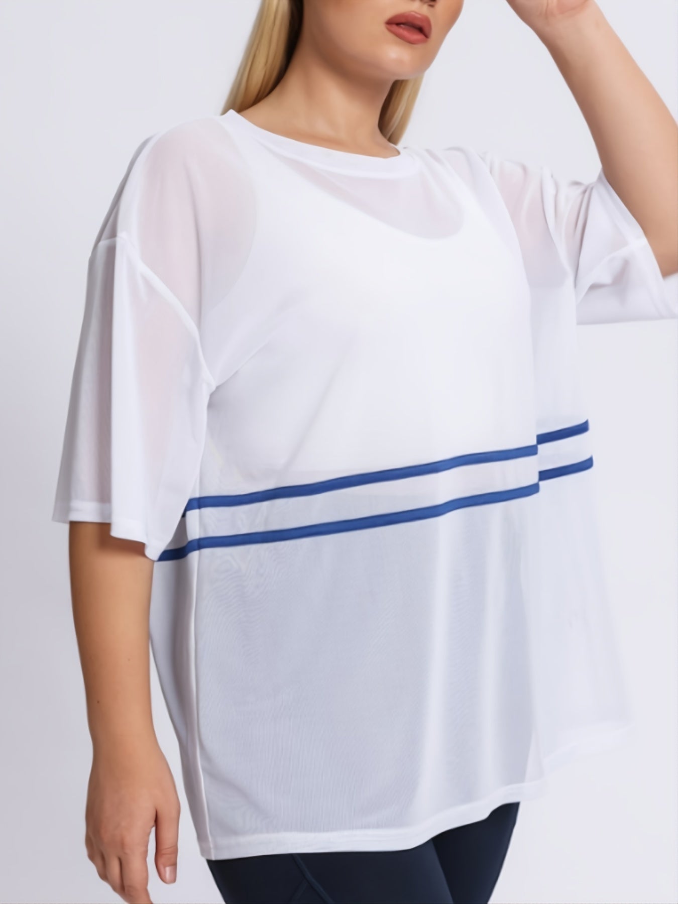 Strip Print Short Sleeve Pullover Sports Top