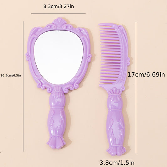 Vintage Purple Handheld Makeup Mirror Compact Purse Set