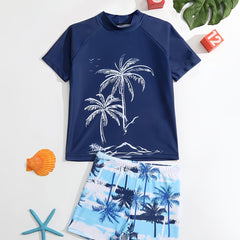 Boys Tropical Trees Swimwear Set Quick Dry Casual Kids Clothes