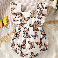 Toddler Baby Girl Butterfly Print Ruffle Onesies Romper