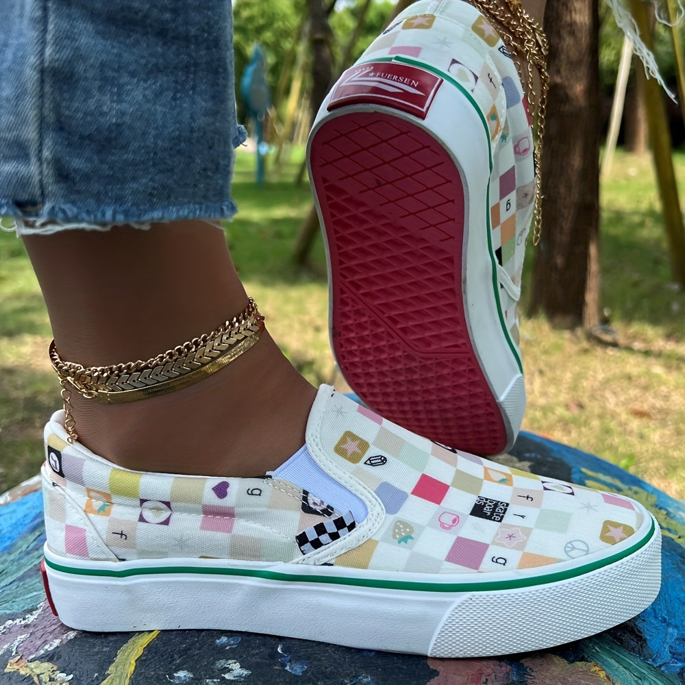 Women's Checkered Canvas Slip-On Skate Shoes