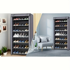 1pc Large Capacity Shoe Rack With Dust-Proof Curtain - Maximize Shoe Storage
