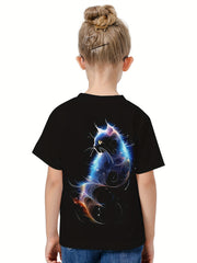 Girls Boys 3D Cat Graphic Short Sleeve T shirt Breathable Comfy Pullover Tops