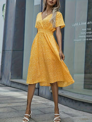Floral Print Surplice Neck Dress Short Sleeve