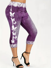 Printed Denim Slim Leggings High Waist Casual Women's Clothing